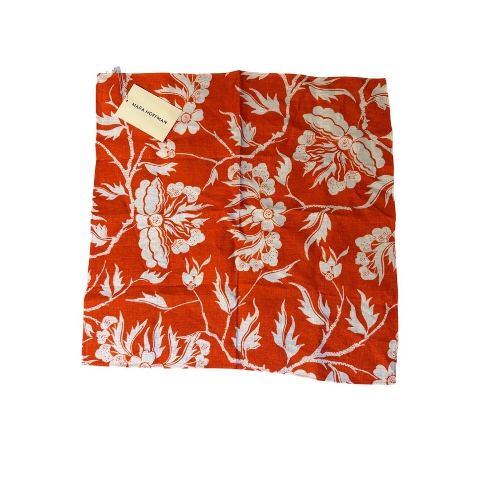 Mara Hoffman Poppy Orange White Floral 100% Hemp Handkerchief Scarf OS - Picture 8 of 9